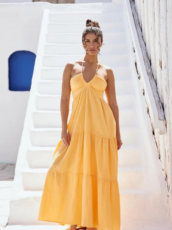 Dresses & Skirts - NWT Women's Yellow Halter Maxi Dress S H23 Bin